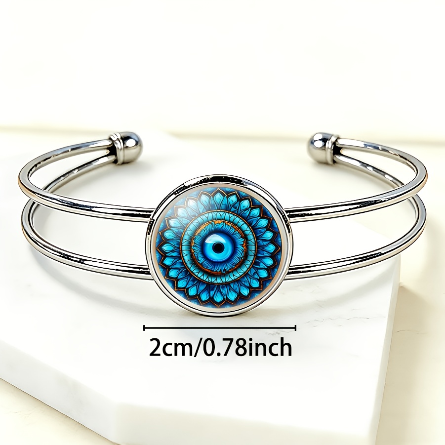 Women's Adjustable Open Bangle with Blue Eye Pattern